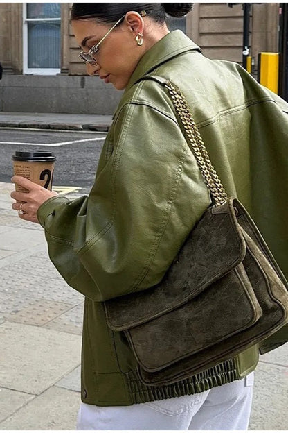 Luvik | Vihreä keinonahkajakki