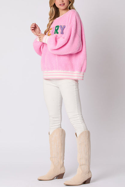 Luvik | Joulukirjaimet Strass Pitkähihainen Pyöreäkauluksinen Collegepaita