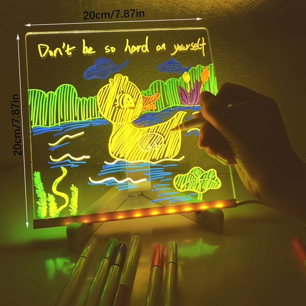 Luvikno | USB LED Notatbrett med 12 Fargede Penner - Lys Meldingsbrett for Kontor & Hjem