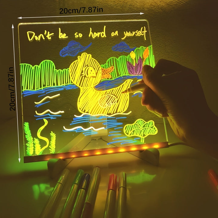 Luvikno | USB LED Notatbrett med 12 Fargede Penner - Lys Meldingsbrett for Kontor & Hjem