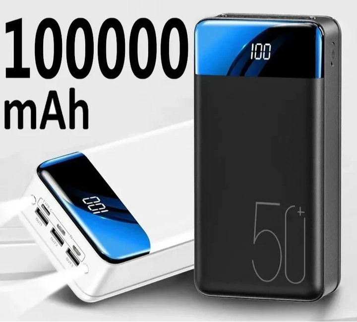 Luvikno | 100,000mAh Ultra-Høy Kapasitet Power Bank med Super Rask Lading – Bærbar Lader for Mobiltelefoner, Nettbrett og Laptoper