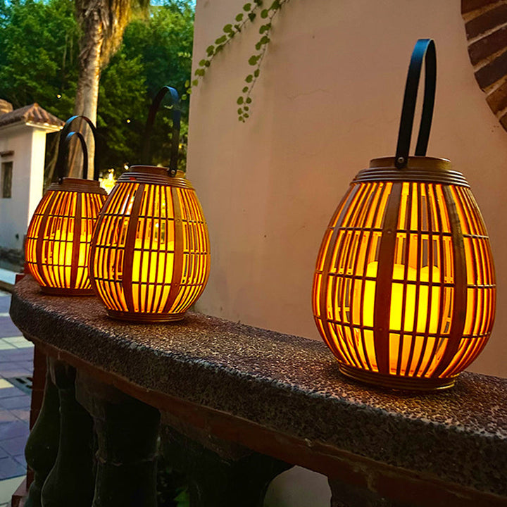 Moderne Art Deco Solrund Lantern Rattan LED Utendørs Landskapslys For Hage | Luvikno