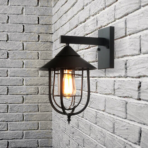 Vintage industriell jern lanterne innendørs utendørs 1-lys vegglampe | Luvikno