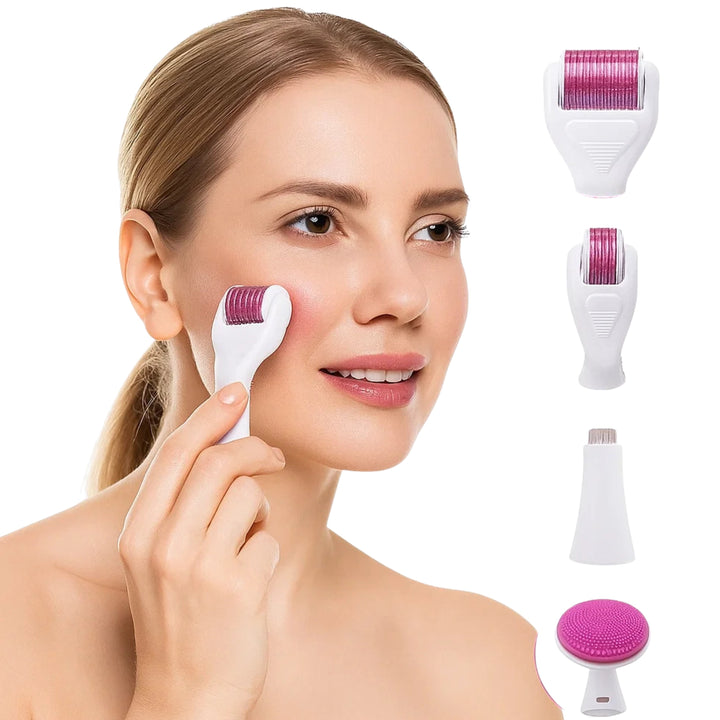 DermaGlow Microneedling Derma Roller Kit – Anti-Aging – Titannåler – Hjemmeskincare for Kvinner Luvikno