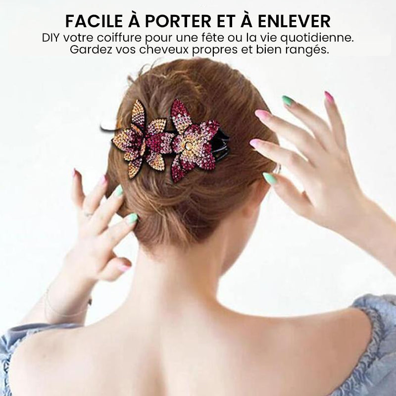 Double Flower Rhinestone Hair Pin | Luvikno