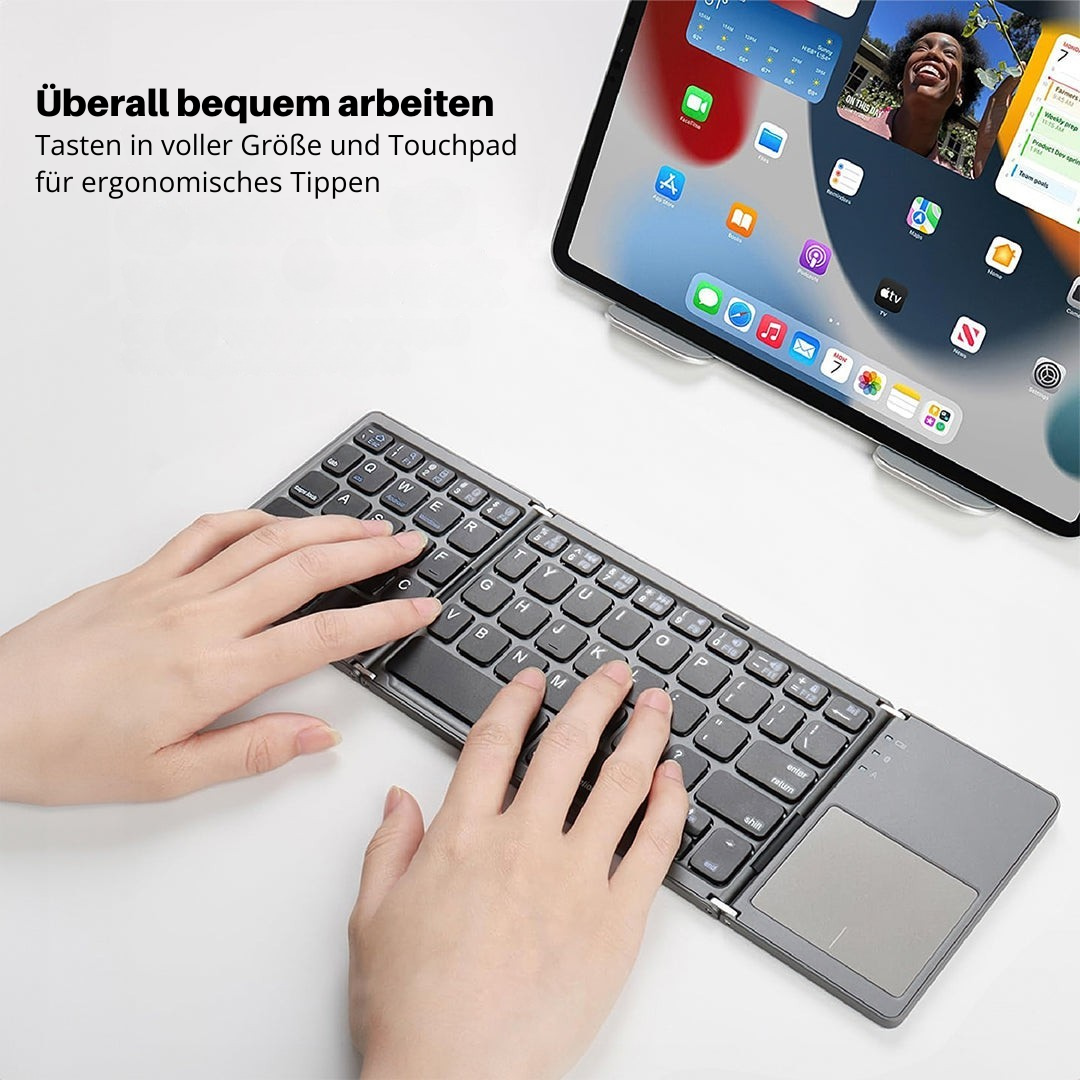 Luvikno | Sammenleggbar Bluetooth-tastatur med berøringsplate | Bærbart trådløst mini-tastatur for Windows, Mac, iOS og Android