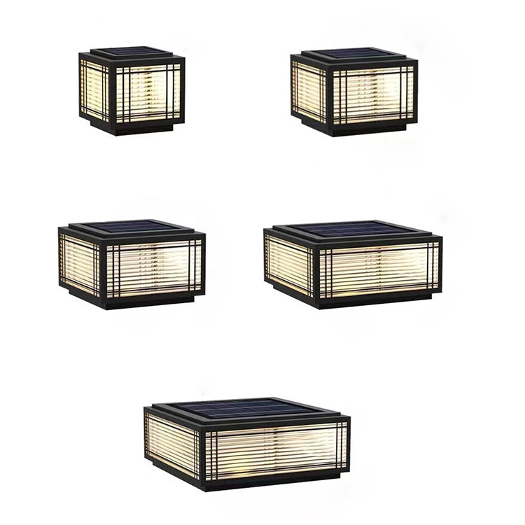 Tradisjonelt kinesisk kvadrat aluminium glass 1-lampe post hode lys for hage | Luvikno