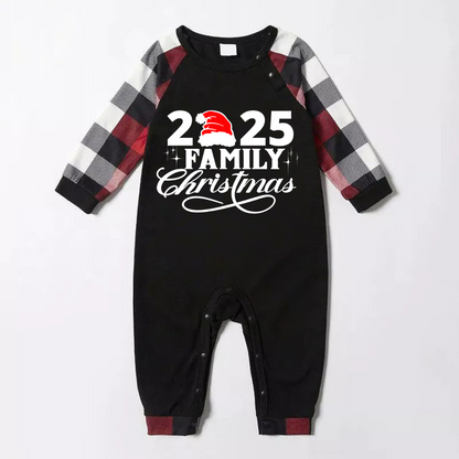 Luvik | "2025 Perhe Joulu" Printti Punainen & Musta & Harmaa & Valkoinen Ruudullinen Perheelle Yhteensopivat Pyjamat