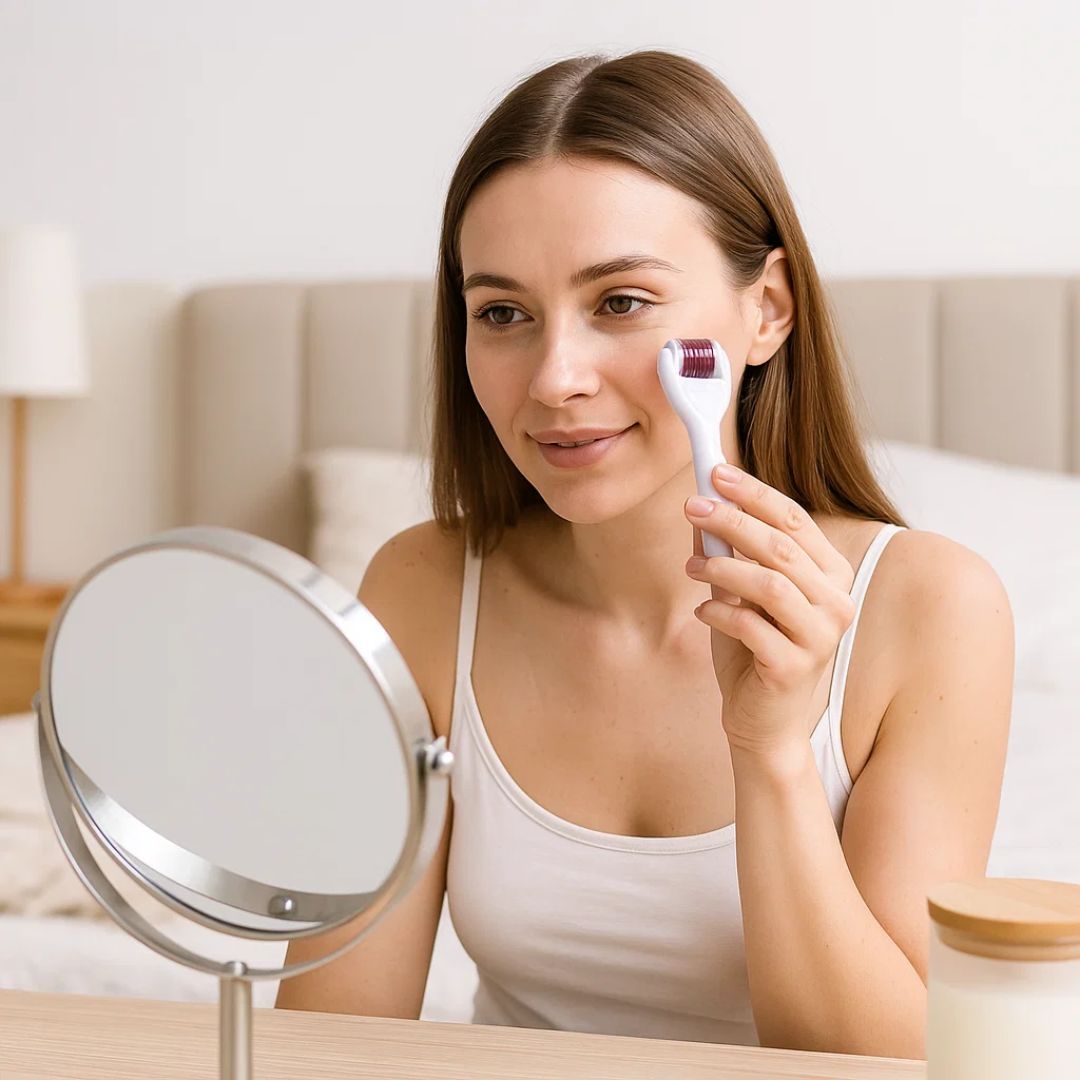 DermaGlow Microneedling Derma Roller Kit – Anti-Aging – Titannåler – Hjemmeskincare for Kvinner Luvikno