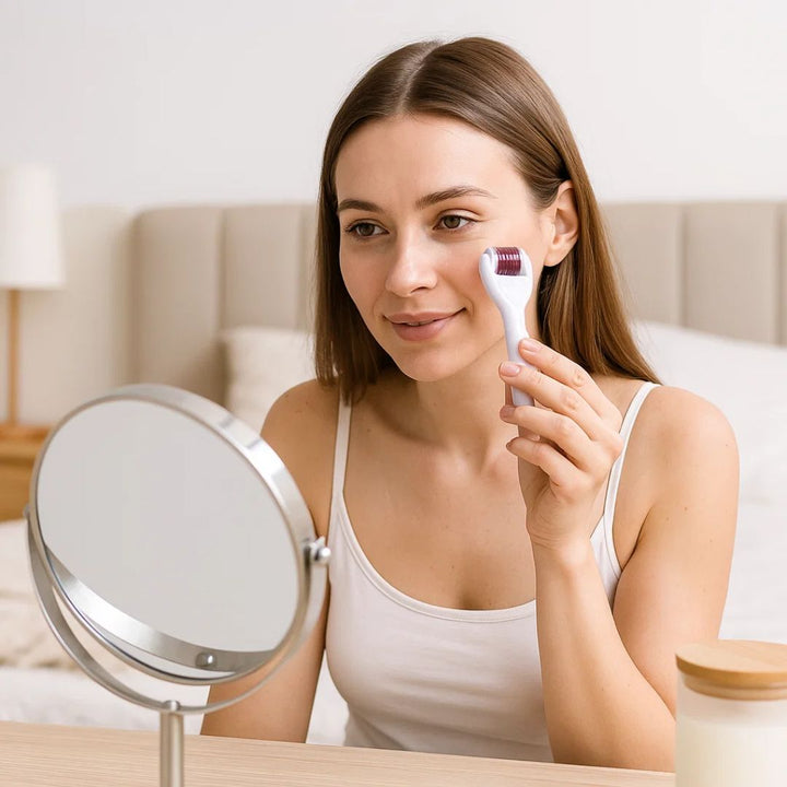 DermaGlow Microneedling Derma Roller Kit – Anti-Aging – Titannåler – Hjemmeskincare for Kvinner Luvikno
