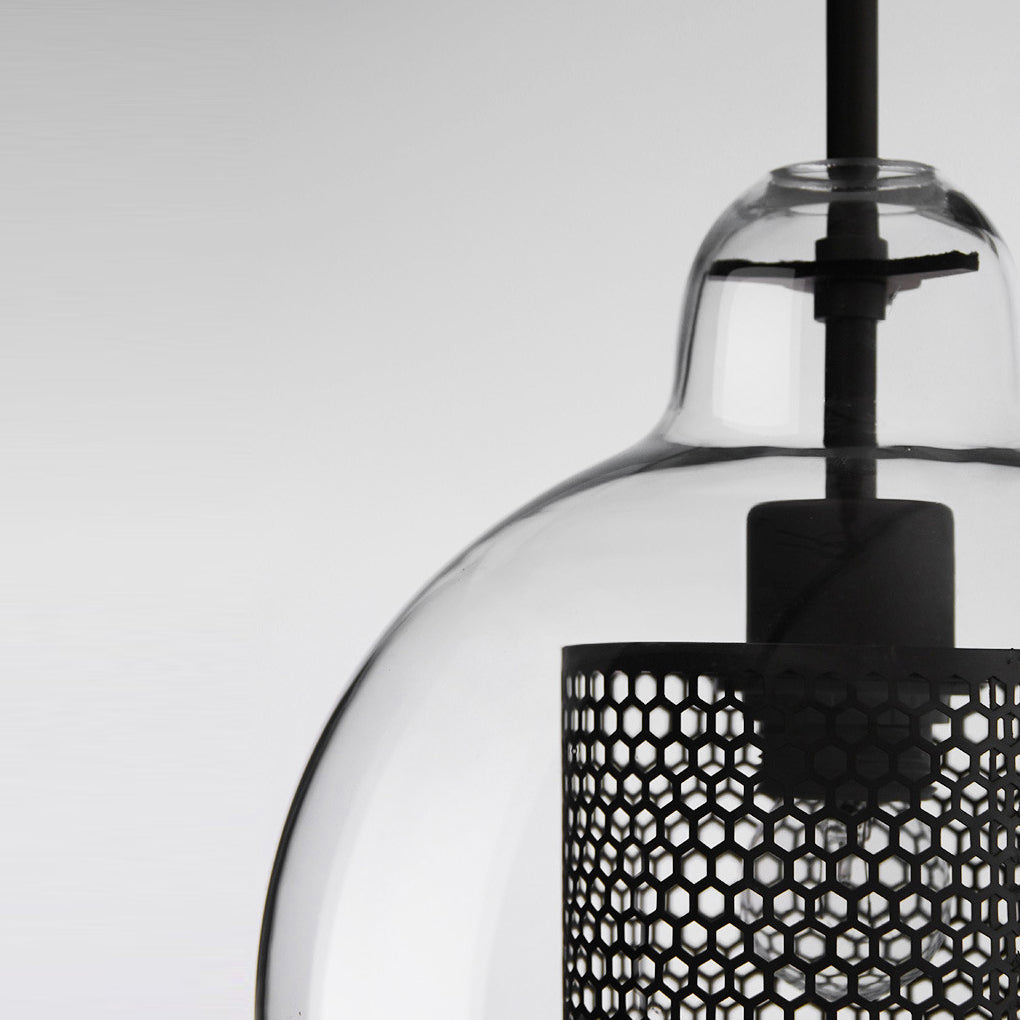 Vintage industriell pendellampe med rund glass og gull – LED pendellampe for spisestue og stue | Luvikno