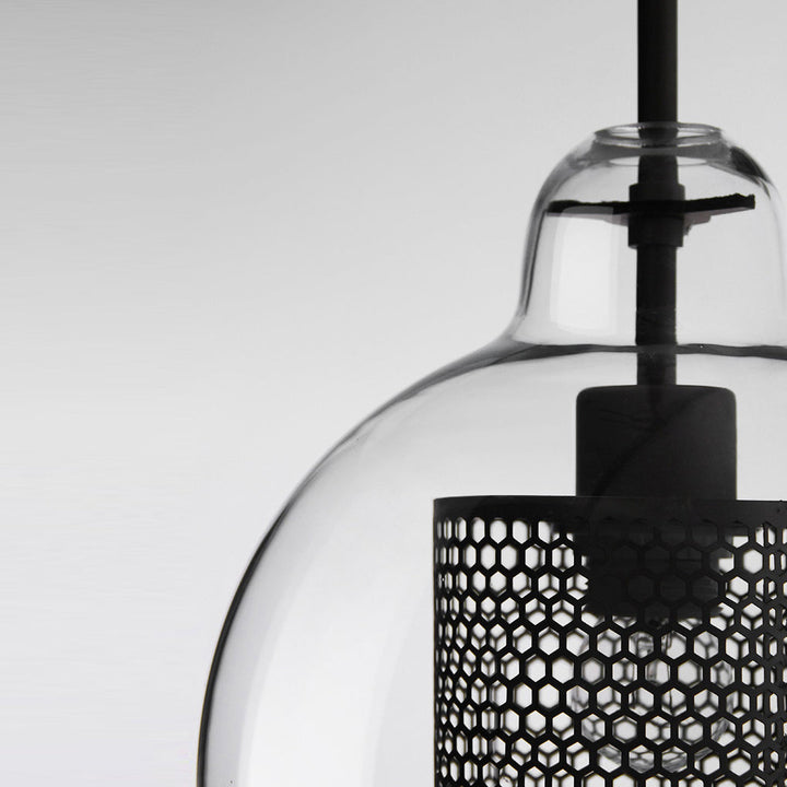 Vintage industriell pendellampe med rund glass og gull – LED pendellampe for spisestue og stue | Luvikno