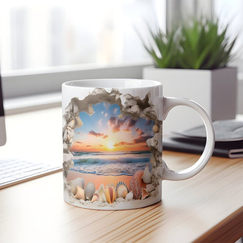 3D Ocean Beach Break Through Theme Kaffeekopp | Luvikno