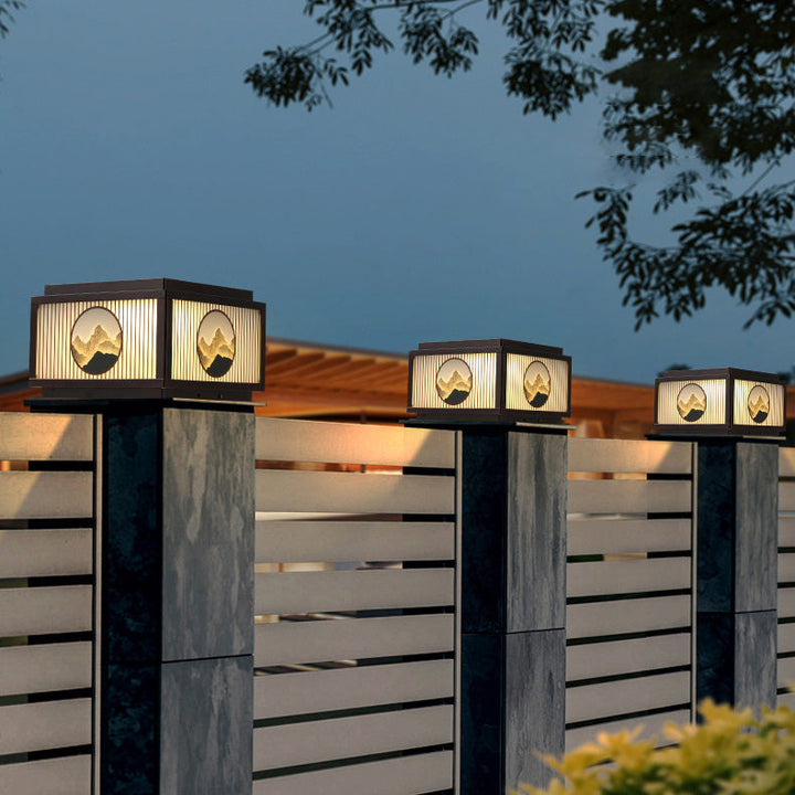 Moderne minimalistiske solvanntette firkantede aluminiums glass LED post hodelys for hage | Luvikno