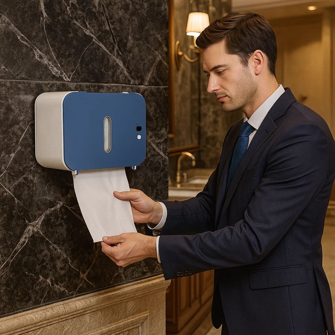CleanGuard | Berøringsfri Toalettpapirdispenser – Sensorsensitiv – Auto-Fold Snitt – For Travle Toaletter Luvikno