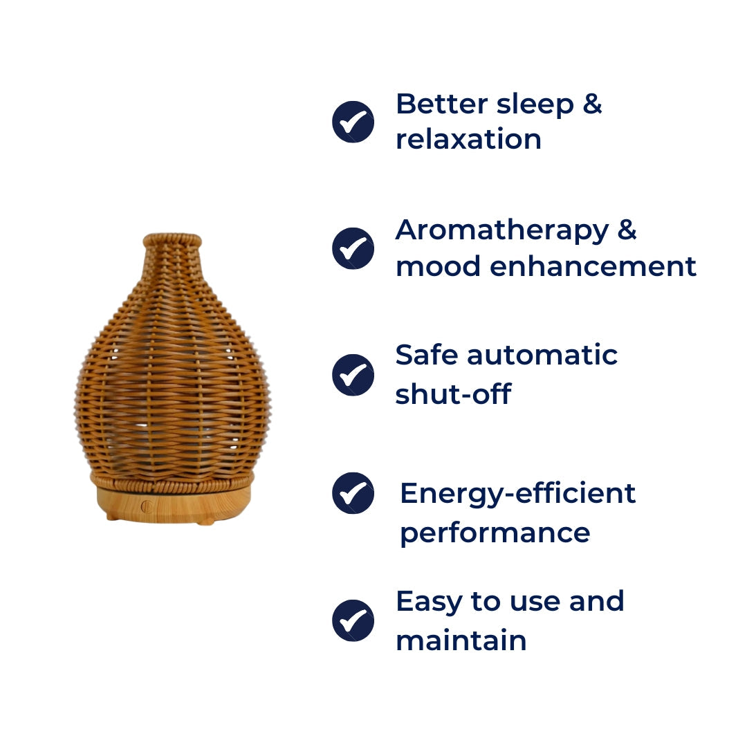 Olje Diffuser – Tørr-Luft Lettelse for Soverom & Barnerom – Stillegående USB 5 V – 80 ml Stilig Vase Design Luvikno