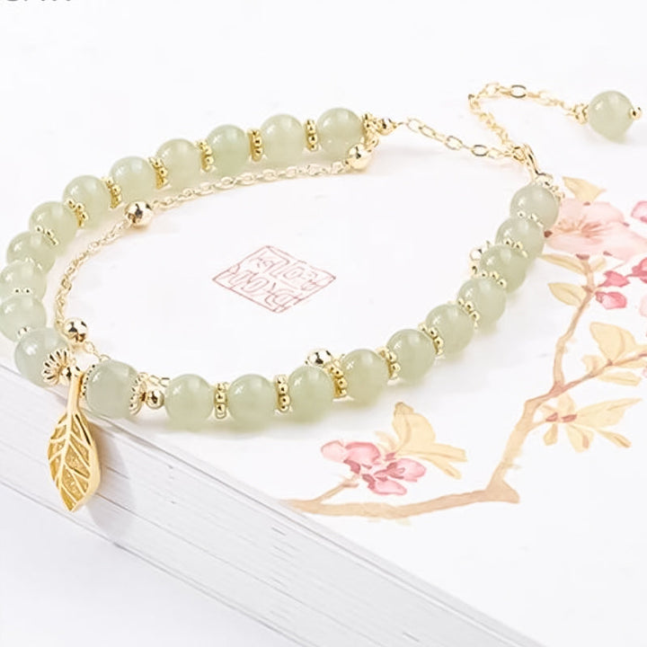 Luvikno | Hetian Jade Leaf Gold Bracelet