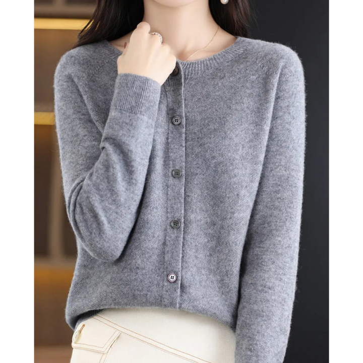 Luvik Damer Rundhalset Cardigan Kashmir Strikket