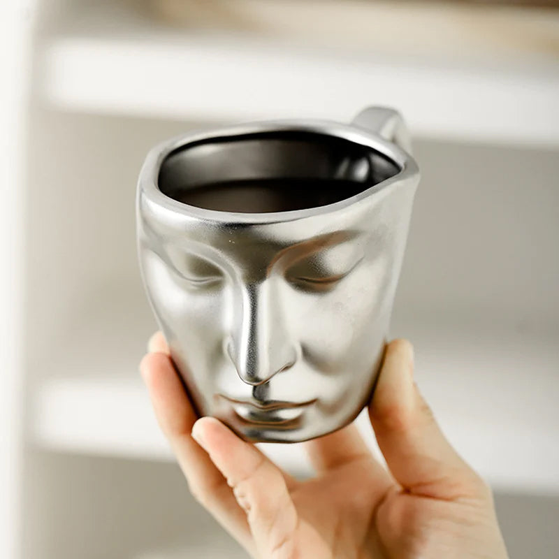 Metall Berørende Ansikt Kreativ Keramikk Kyss Kaffe Kopp, Kunstnerisk Stemning Mugge & Underkop Sett | Luvikno