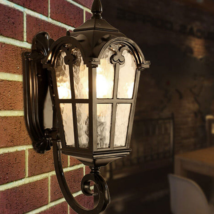 Europeisk Retro Glass Aluminium Lantern Ute Vanntett 1-Lys Vegglampe | Luvikno