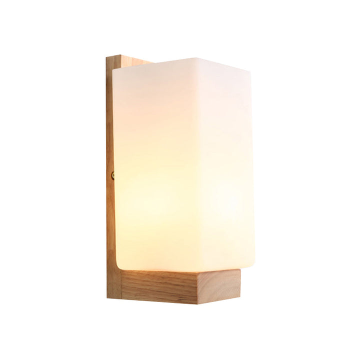 Japansk stil kuboid vegglampe med ett lys frostet glass veggbelysning i hvitt for kontor hotell | Luvikno