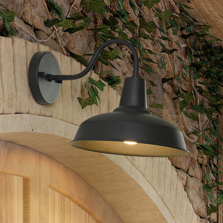 Farmhouse Låve Vegglampe Belysning 1 Pære Metallisk Vegglampe med Gåsehalsarm i Svart til Veranda | Luvikno