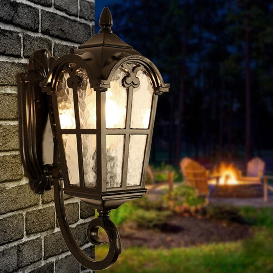Europeisk Retro Glass Aluminium Lantern Ute Vanntett 1-Lys Vegglampe | Luvikno