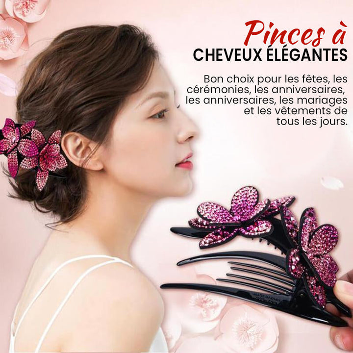 Double Flower Rhinestone Hair Pin | Luvikno