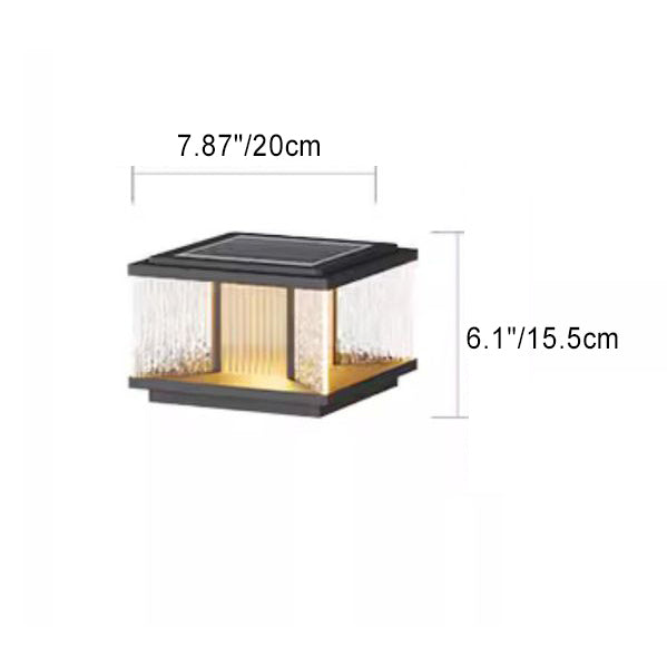 Moderne Enkelhet Aluminium Firkantet Vannbølget Glass LED Vanntett Sol Post Lampe Plen Lys For Hage | Luvikno