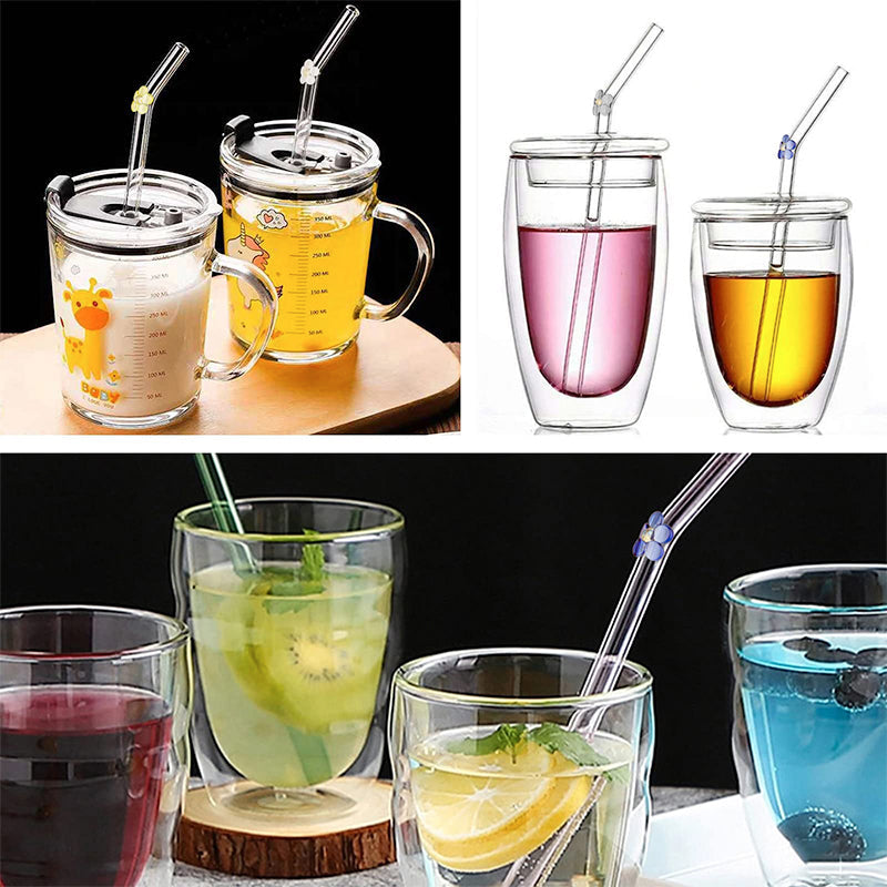 6 PCS Gjenbrukbare Farget Glass Strå med Rengjøringsbørste | Luvikno