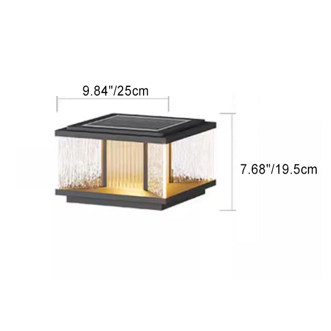 Moderne Enkelhet Aluminium Firkantet Vannbølget Glass LED Vanntett Sol Post Lampe Plen Lys For Hage | Luvikno