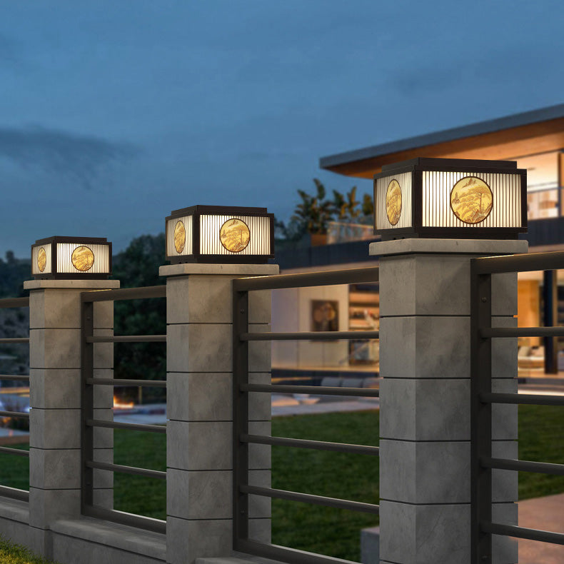 Moderne minimalistiske solvanntette firkantede aluminiums glass LED post hodelys for hage | Luvikno