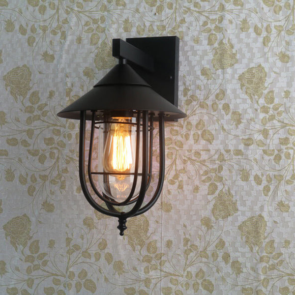 Vintage industriell jern lanterne innendørs utendørs 1-lys vegglampe | Luvikno