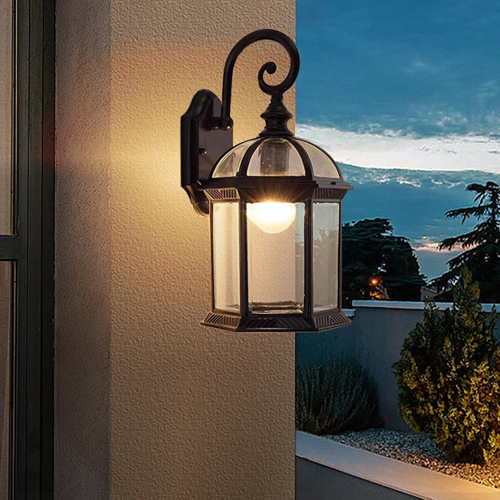 Tradisjonell Vintage Hexagonal Slott Aluminiums Glass 1-Lys Utendørs Vegglys Lampe For Hage | Luvikno