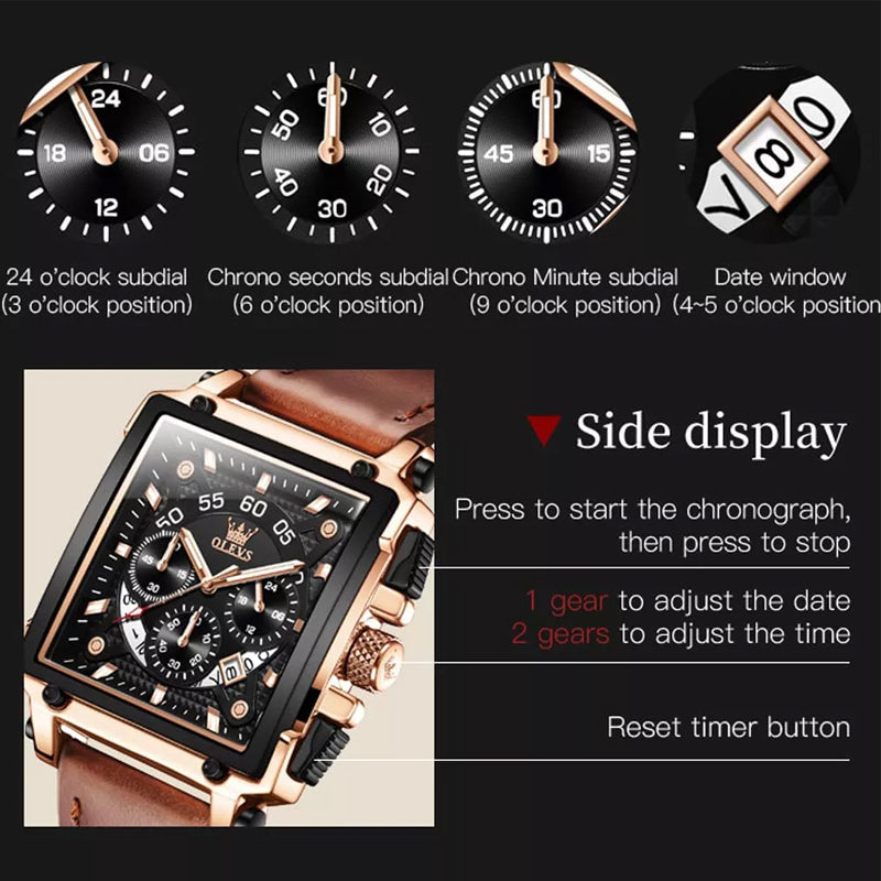 Olevs® Luminous Luxury Square Business Automatic Mechanical Watch | Luvikno