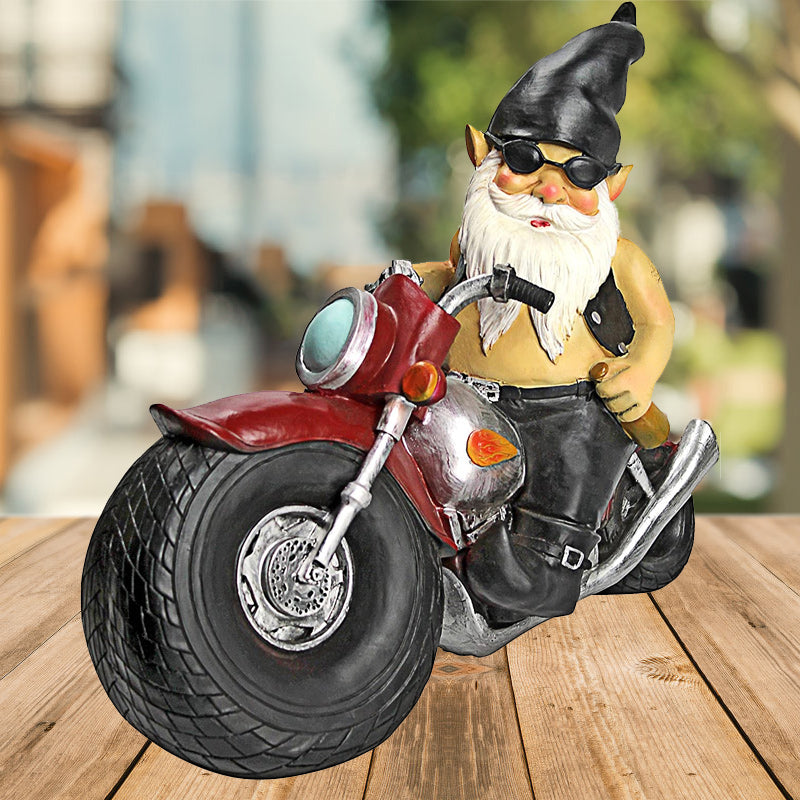 Biker Gnome Statue Mini Hagedekorasjon | Luvikno