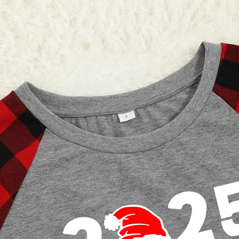 Luvik | "2025 Perhe Joulu" Kirjainpainatus Musta & Punainen Ruudullinen Perhe Yhteensopiva Harmaa Pyjama Koiran Bandana