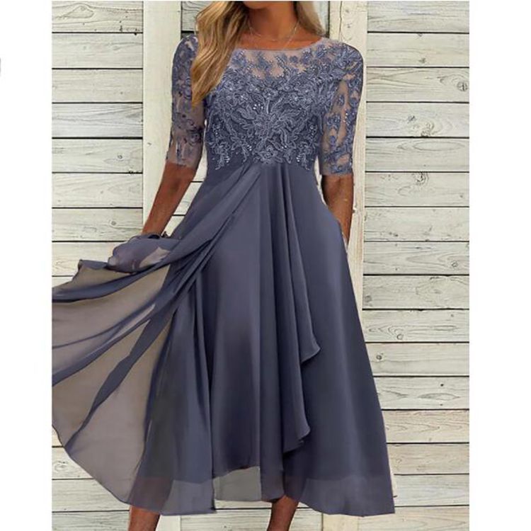 Luvik | Chiffon-tikkimuotti pitsi-hollow-out mekko naisille