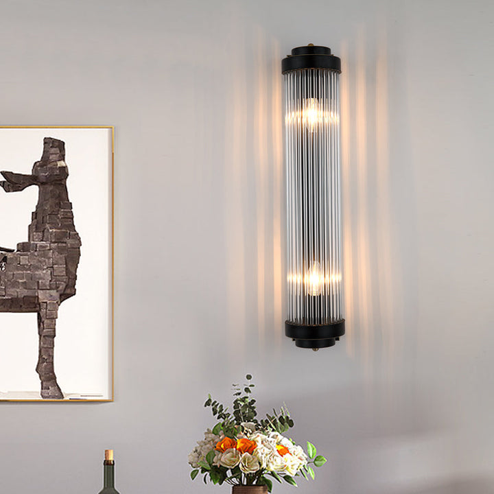 Pipe Veggmontert Lampe Moderne Stil Klar Krystall og Metall 2 Lys Sconse Fixture i Svart for Nattbord | Luvikno