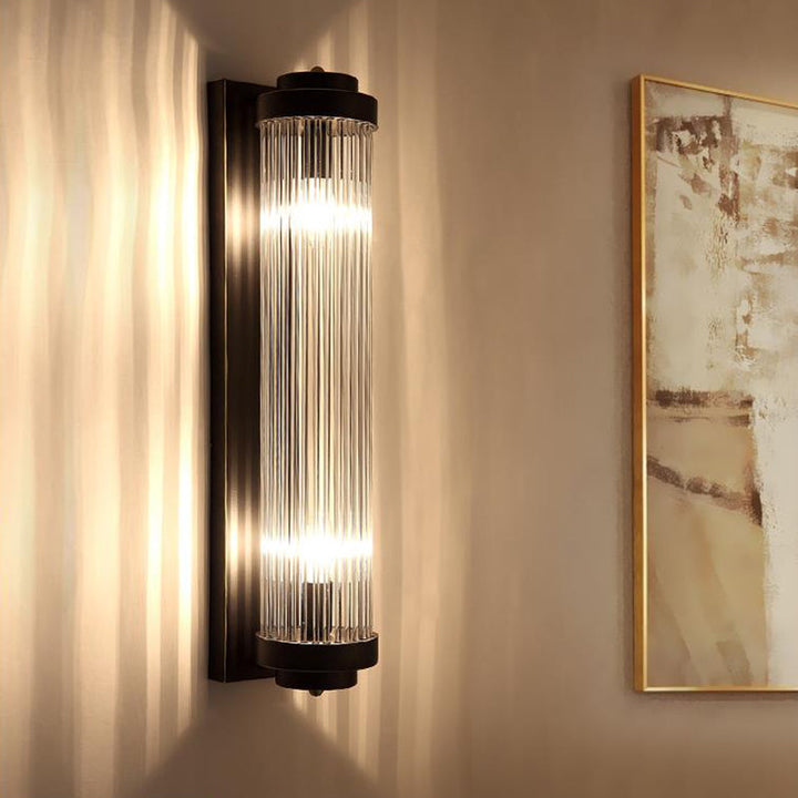 Pipe Veggmontert Lampe Moderne Stil Klar Krystall og Metall 2 Lys Sconse Fixture i Svart for Nattbord | Luvikno
