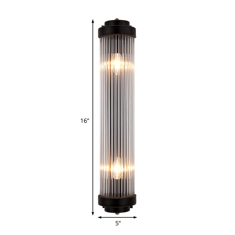 Pipe Veggmontert Lampe Moderne Stil Klar Krystall og Metall 2 Lys Sconse Fixture i Svart for Nattbord | Luvikno
