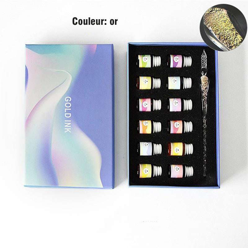 Glass fountain pen with ink and pen holder | Luvikno