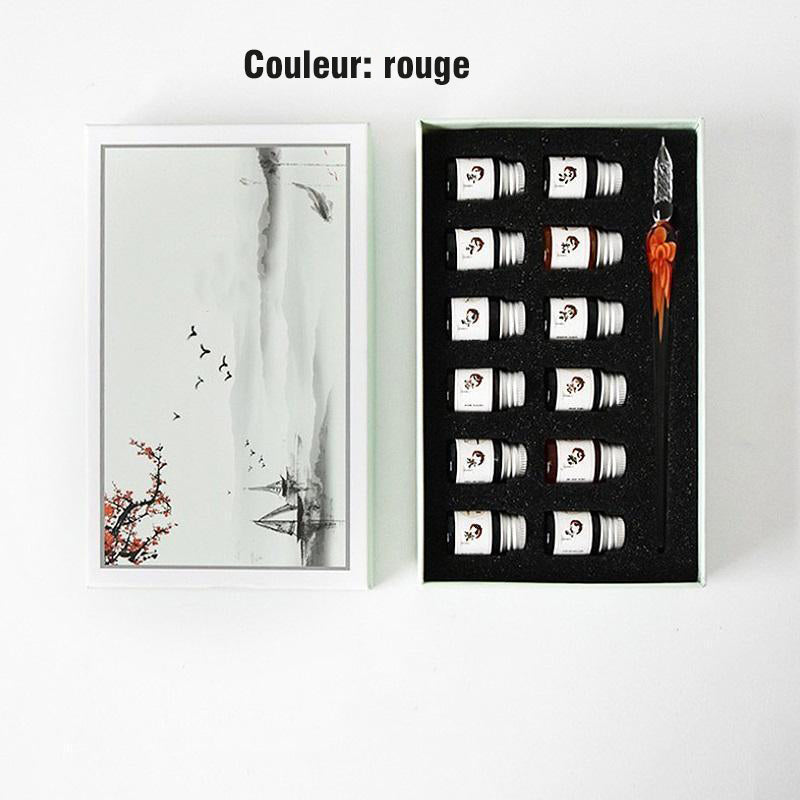 Glass fountain pen with ink and pen holder | Luvikno