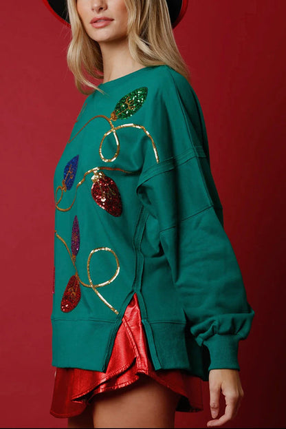 Luvik | Joulun valot Paillette Halkaisu Neulepusero