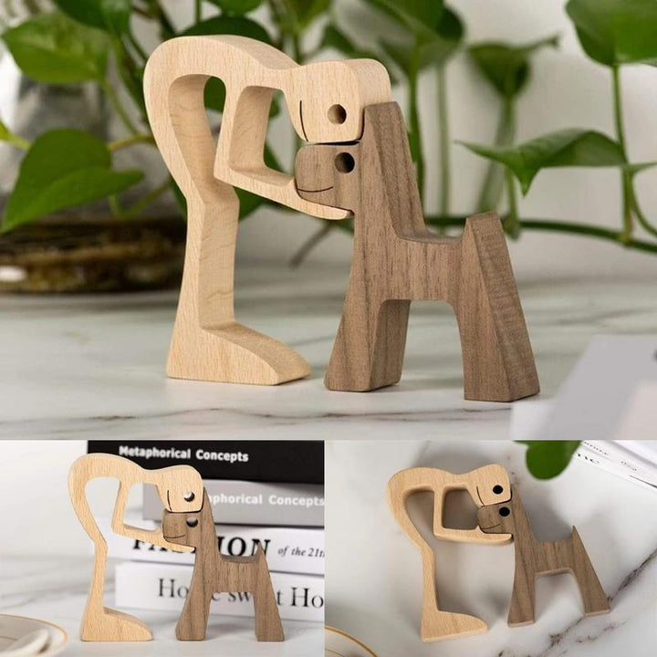 Pet Lover Gaver Tre Skulptur Familie & Valp Tre Håndverk Bord Ornamenter | Luvikno