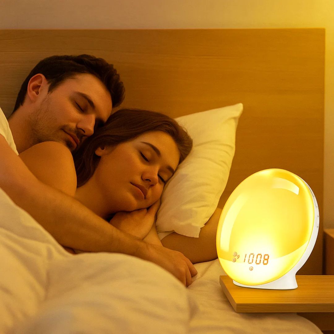 LumiRise | Soloppgang Vekkerklokke – Naturlig Vekke Lys – Ambient Belysning – Ideell for Mørke Morgener Luvikno
