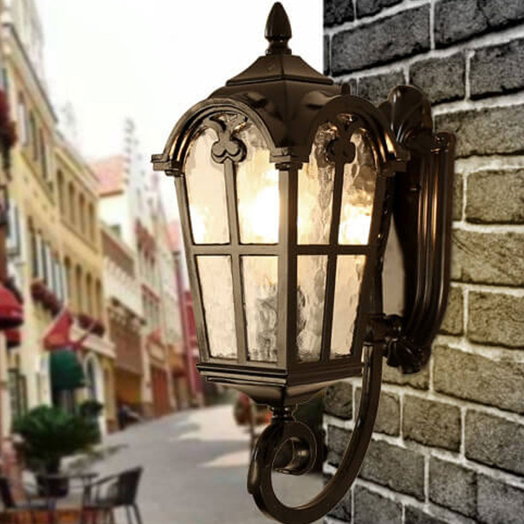 Europeisk Retro Glass Aluminium Lantern Ute Vanntett 1-Lys Vegglampe | Luvikno