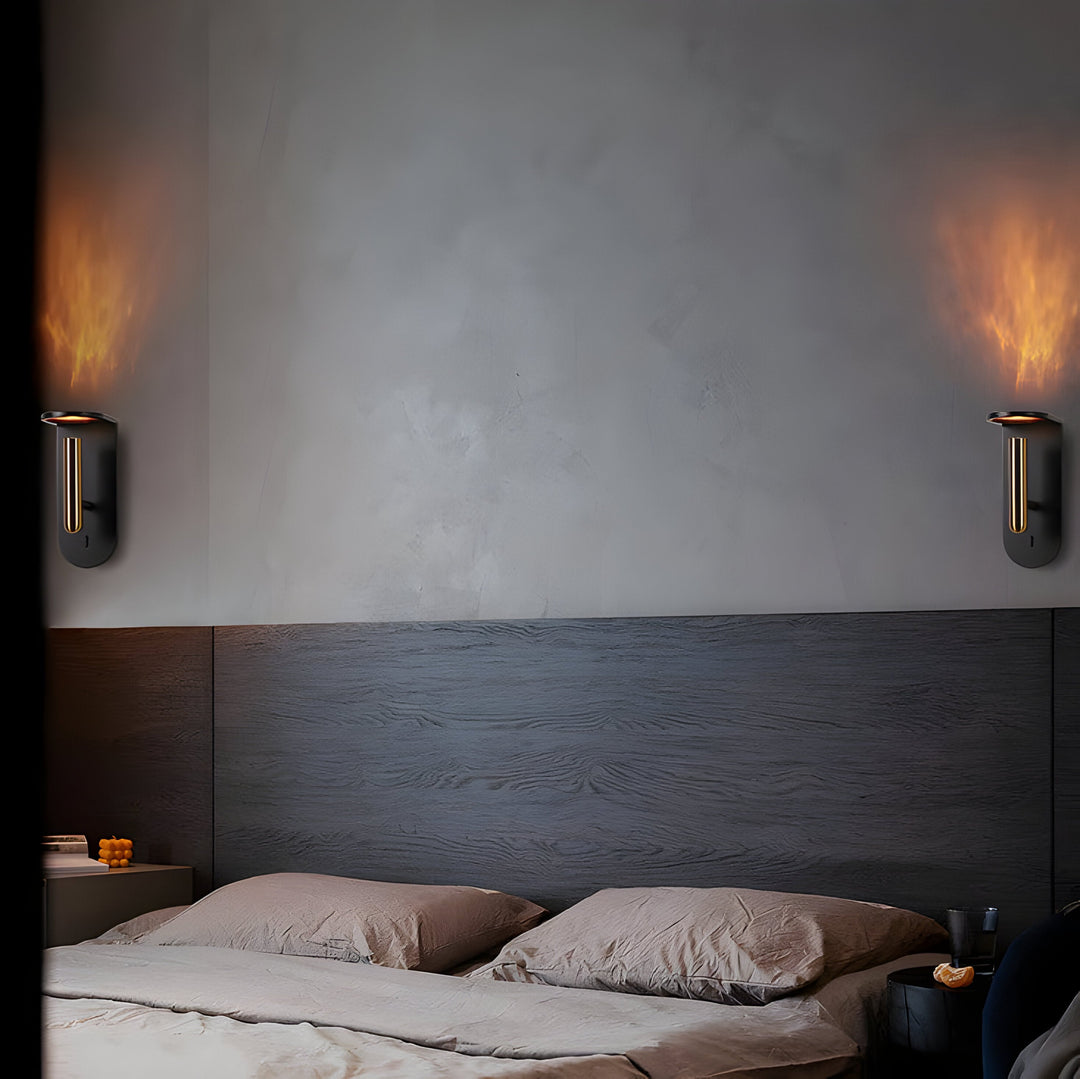 Justerbar nordisk LED-vegglampe med flammeeffekt Luvikno