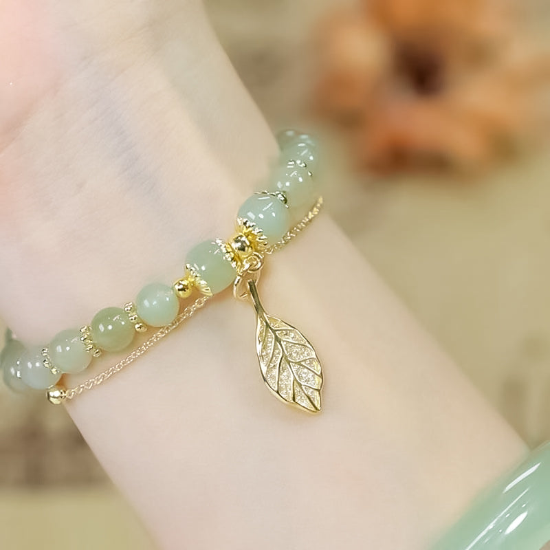 Luvikno | Hetian Jade Leaf Gold Bracelet