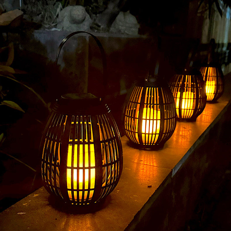 Moderne Art Deco Solrund Lantern Rattan LED Utendørs Landskapslys For Hage | Luvikno